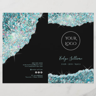 Faux teal glitter service menu brochure
