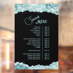 Faux Teal Glitter Services Menu Window Cling