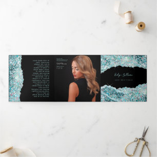 Faux teal glitter trifold brochure