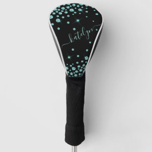 Faux Teal Rhinestone Diamonds Personalised Driver Golf Head Cover