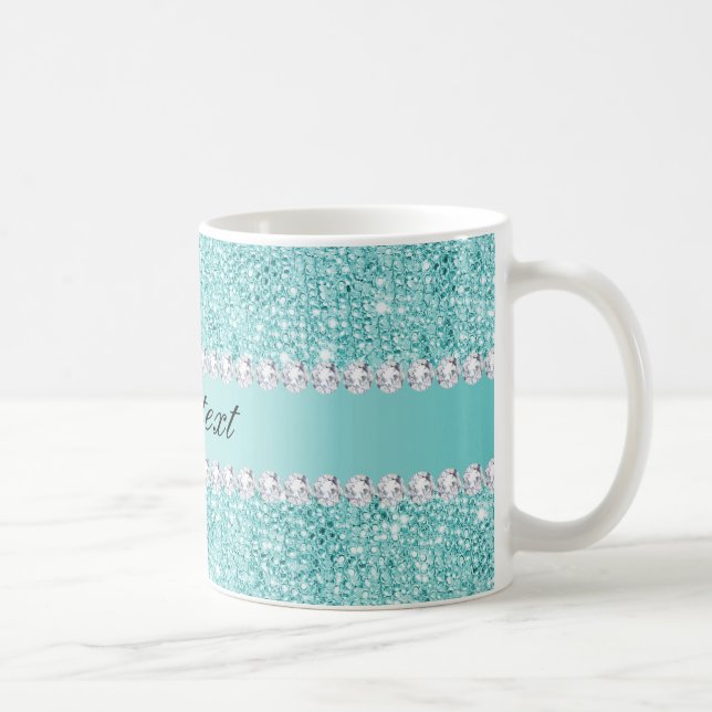 Faux Teal Sequins and Diamonds Coffee Mug (Right)