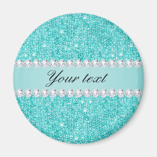 Faux Teal Sequins and Diamonds Magnet