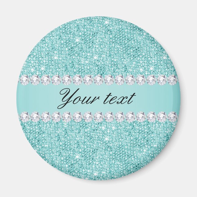 Faux Teal Sequins and Diamonds Magnet (Front)