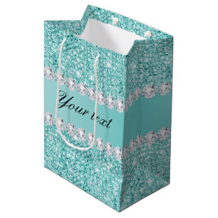 Faux Teal Sequins and Diamonds Medium Gift Bag