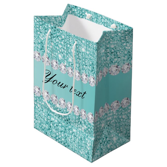 Faux Teal Sequins and Diamonds Medium Gift Bag (Front Angled)