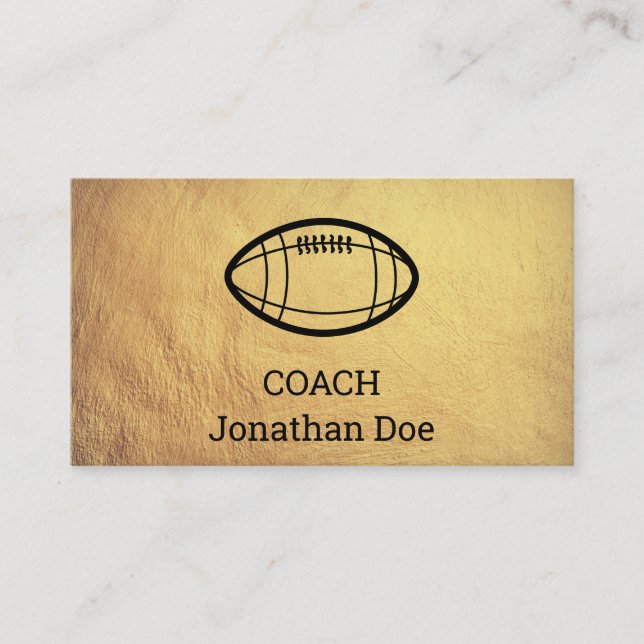 Faux Textured Gold Football Coach Business Card (Front)