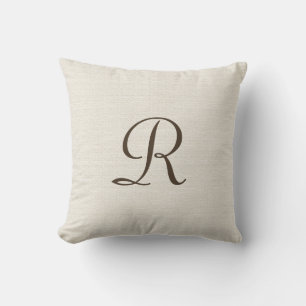 Faux Textured Rustic Burlap Monogram Square Throw Cushion
