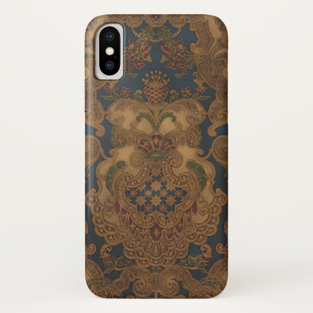 Faux Tooled Leather Gold Scrollwork Case-Mate iPhone Case (Back)