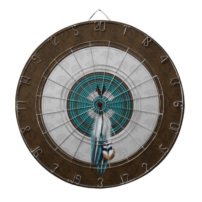 Faux Tooled Leather & Native American Beadwork Dartboard (Front)