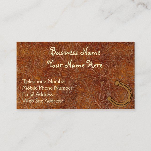 Faux Tooled Leather Western style 3 Business Cards (Front)