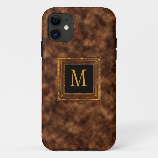 Faux Tortoise Shell Upscale Masculine Monogrammed Case-Mate iPhone Case (Back)
