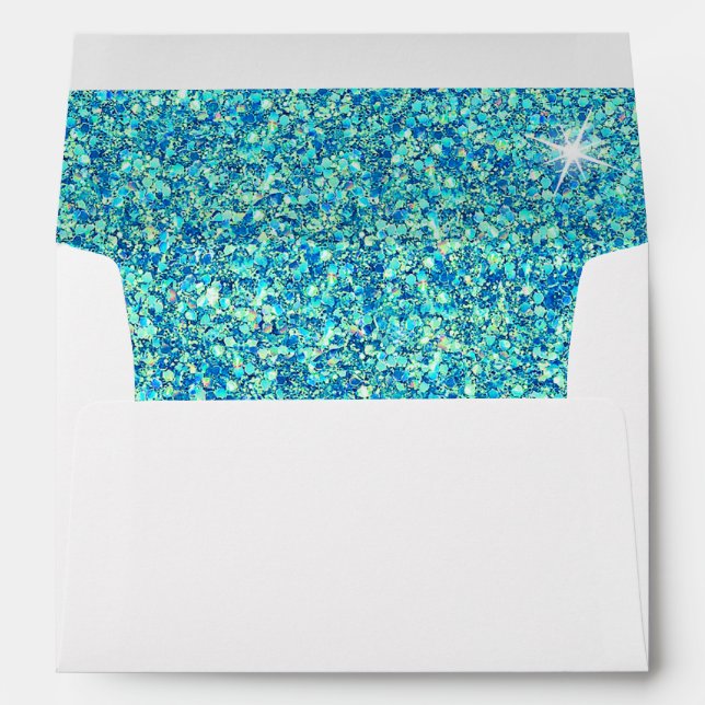 Faux Turquoise Glitter Return Address Envelope (Back (Bottom))
