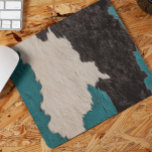 Faux Turquoise Leather Cow Spotted Hide fur Mouse Mat<br><div class="desc">The fur and leather are printed images. This design may be personalised by choosing the Edit Design option. You may also transfer onto other items. Contact me at colorflowcreations@gmail.com or use the chat option at the top of the page if you wish to have this design on another product or...</div>