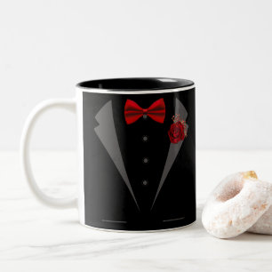 Faux Tuxedo Suit with Red Bow Tie Two-Tone Coffee Mug