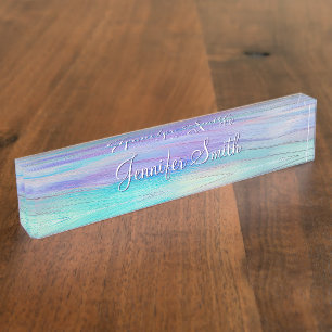 Faux Unicorn Ombre Wood Nameplate