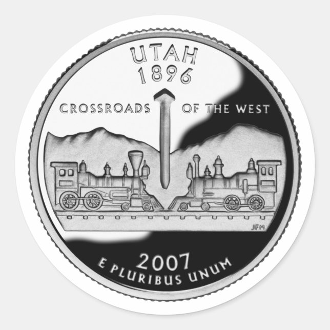 Faux Utah State Quarter Classic Round Sticker (Front)