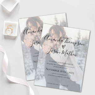 Faux Vellum Effect Double-Sided Photo Wedding Invitation Postcard