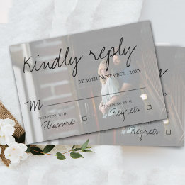 Faux Vellum Effect Photo Elegant Modern Wedding RSVP Card