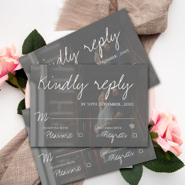 Faux Vellum Effect Photo Script Elegant Wedding RSVP Card