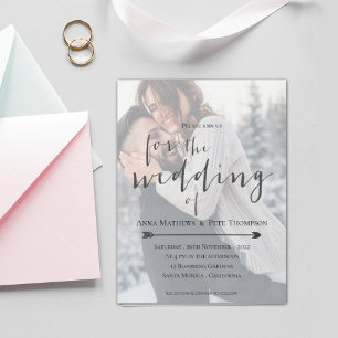 Faux Vellum Effect Photo Typography Script Wedding Invitation Postcard