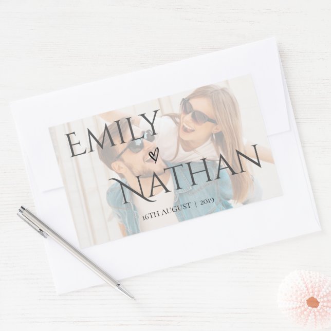Faux Vellum Effect Photo Wedding Cute Rectangular  Sticker (Envelope)