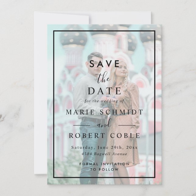 Faux Vellum Effect Photo Wedding Save The Date Invitation (Front)