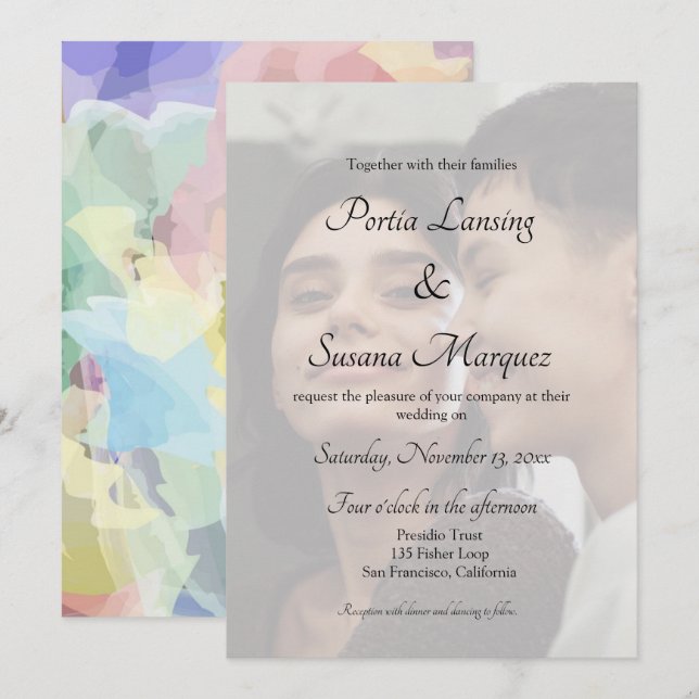 Faux Vellum Effect Rainbow LGBTQ Wedding Invite (Front/Back)