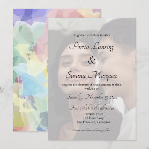 Faux Vellum Effect Rainbow LGBTQ Wedding Invite