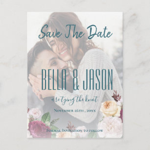 Faux Vellum Floral Photo Wedding Save the Date Postcard