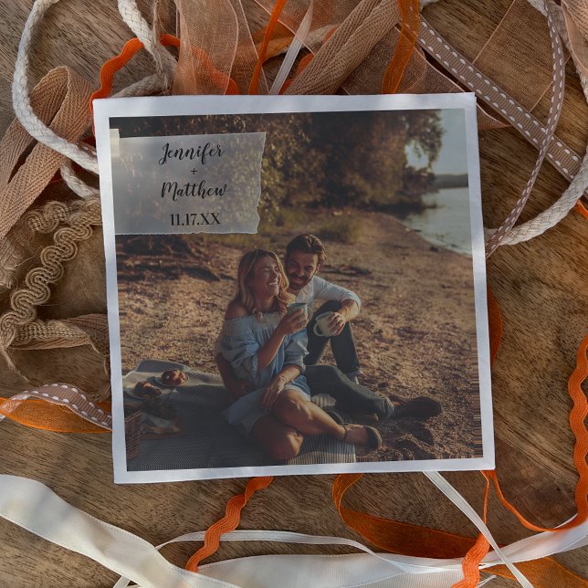 Faux Vellum Photo Overlay Custom Wedding Napkin (Creator Uploaded)