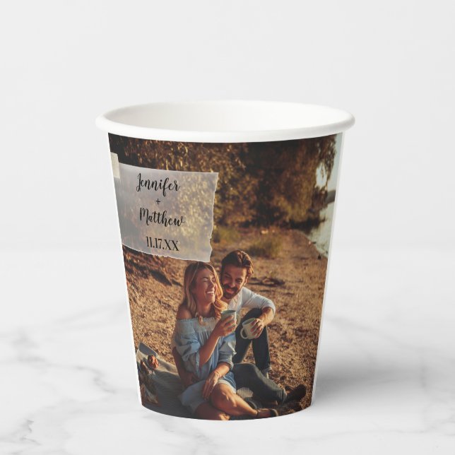 Faux Vellum Photo Overlay Custom Wedding Paper Cups (Front)