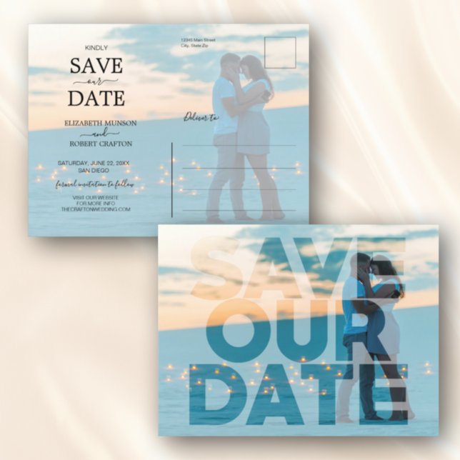 Faux Vellum Photo Wedding Save our Date Announcement Postcard (Creator Uploaded)