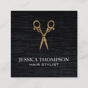 Faux Velvet Black Print Fancy Salon Scissors Square Business Card