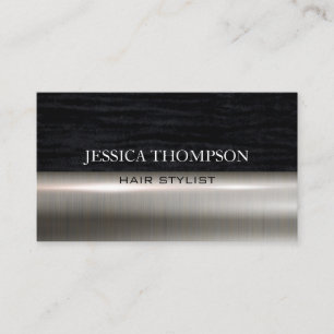 Faux Velvet Black Print   Metal Business Card