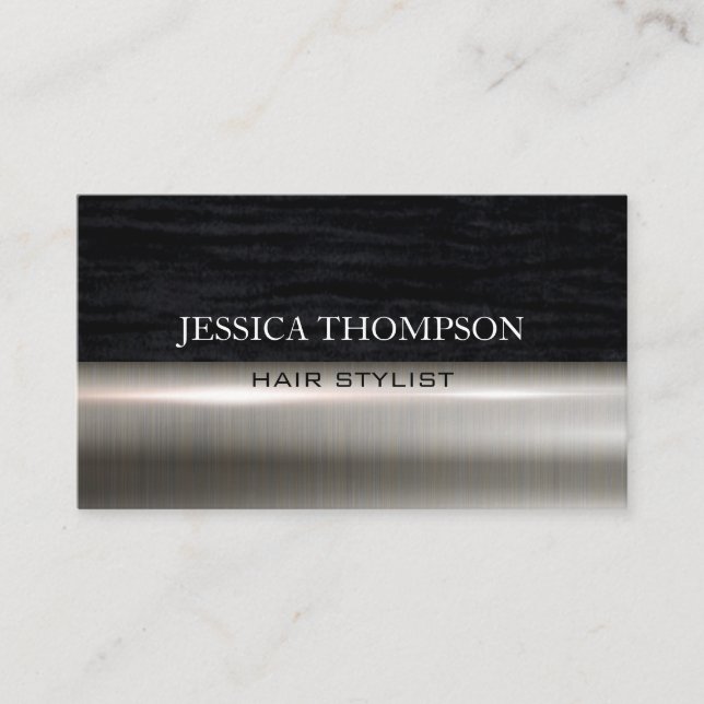 Faux Velvet Black Print | Metal Business Card (Front)