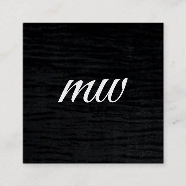 Faux Velvet Black Print with Monogram Square Business Card (Front)
