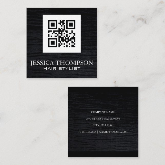 Faux Velvet Black | Qr Code Template Square Business Card (Front/Back)