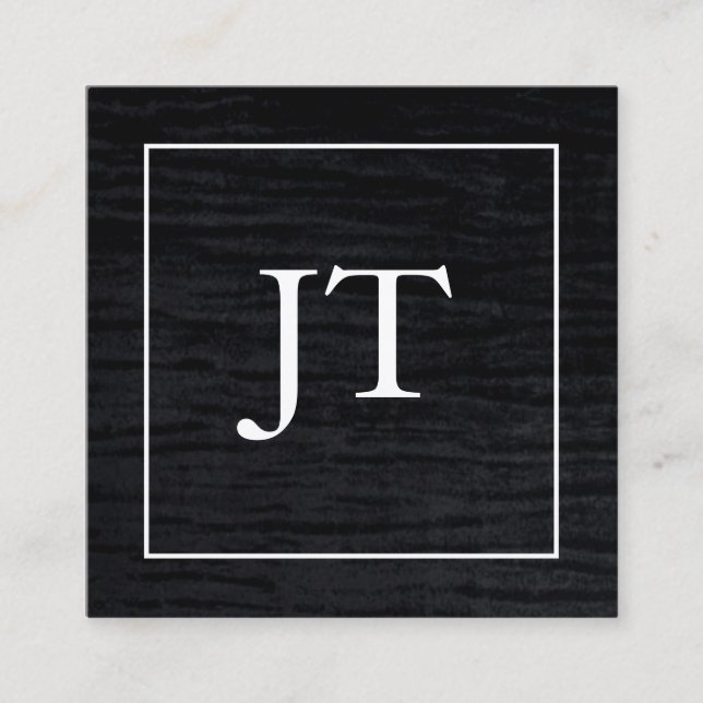 Faux Velvet Black White Border Monogram Square Business Card (Front)