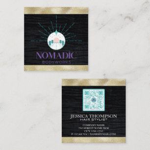 Faux Velvet   Faux Gold Foil Trim   Qr Code  Square Business Card