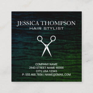Faux Velvet Green with Shears Print Square Business Card