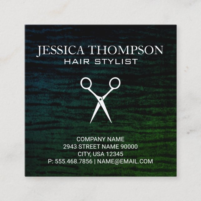 Faux Velvet Green with Shears Print Square Business Card (Front)
