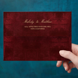 Faux Velvet Texture Print Burgundy Wedding Envelope
