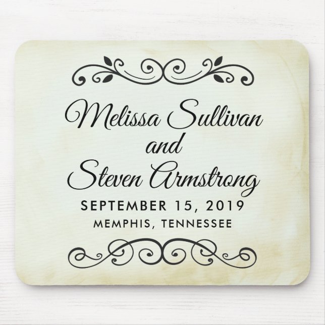 Faux Vintage Parchment Simple & Elegant Wedding Mouse Mat (Front)