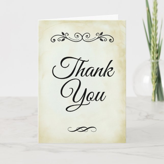 Faux Vintage Parchment Simple Wedding Thank You Card (Front)