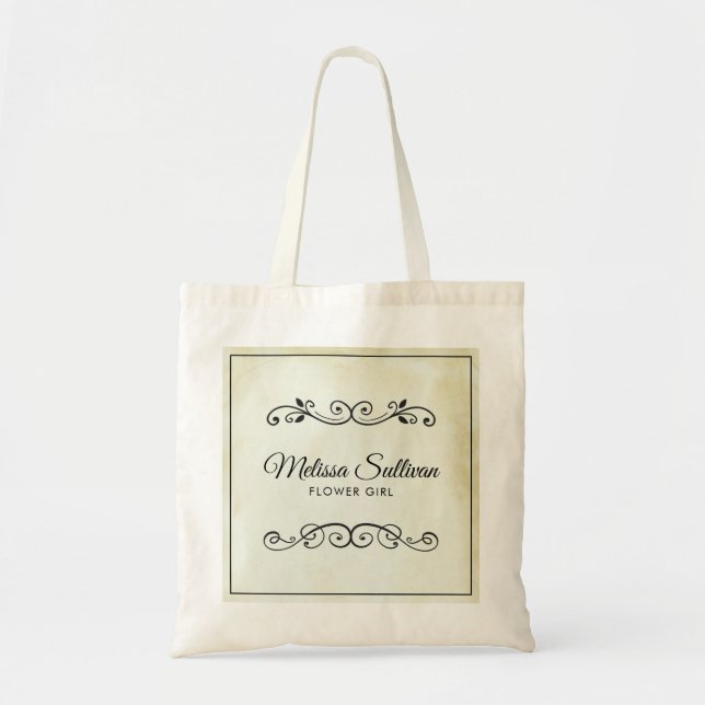 Faux Vintage Parchment Wedding Party Tote Bag (Front)