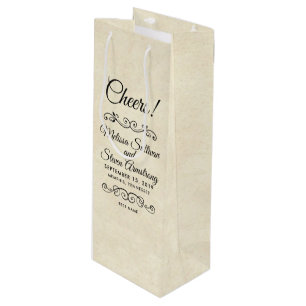 Faux Vintage Parchment Western Style Wedding Wine Gift Bag