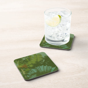Faux Vintage Tropical Fabric Coaster