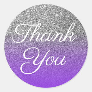 Faux Violet Silver Glitter Thank You Classic Round Sticker
