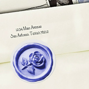 Faux Wax Seal Blue Rose 2 Deep Impression