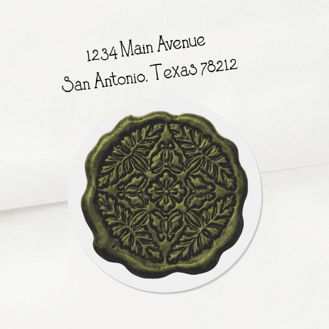 Faux Wax Seal, Olive Green Classic Round Sticker (Creator Uploaded)